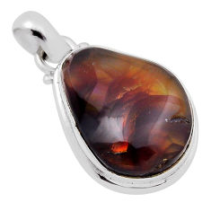 925 silver 14.41cts natural multi color mexican fire agate pear pendant n30842