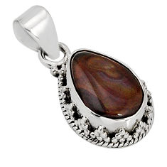 925 silver 4.90cts natural multi color mexican fire agate pear pendant y74796