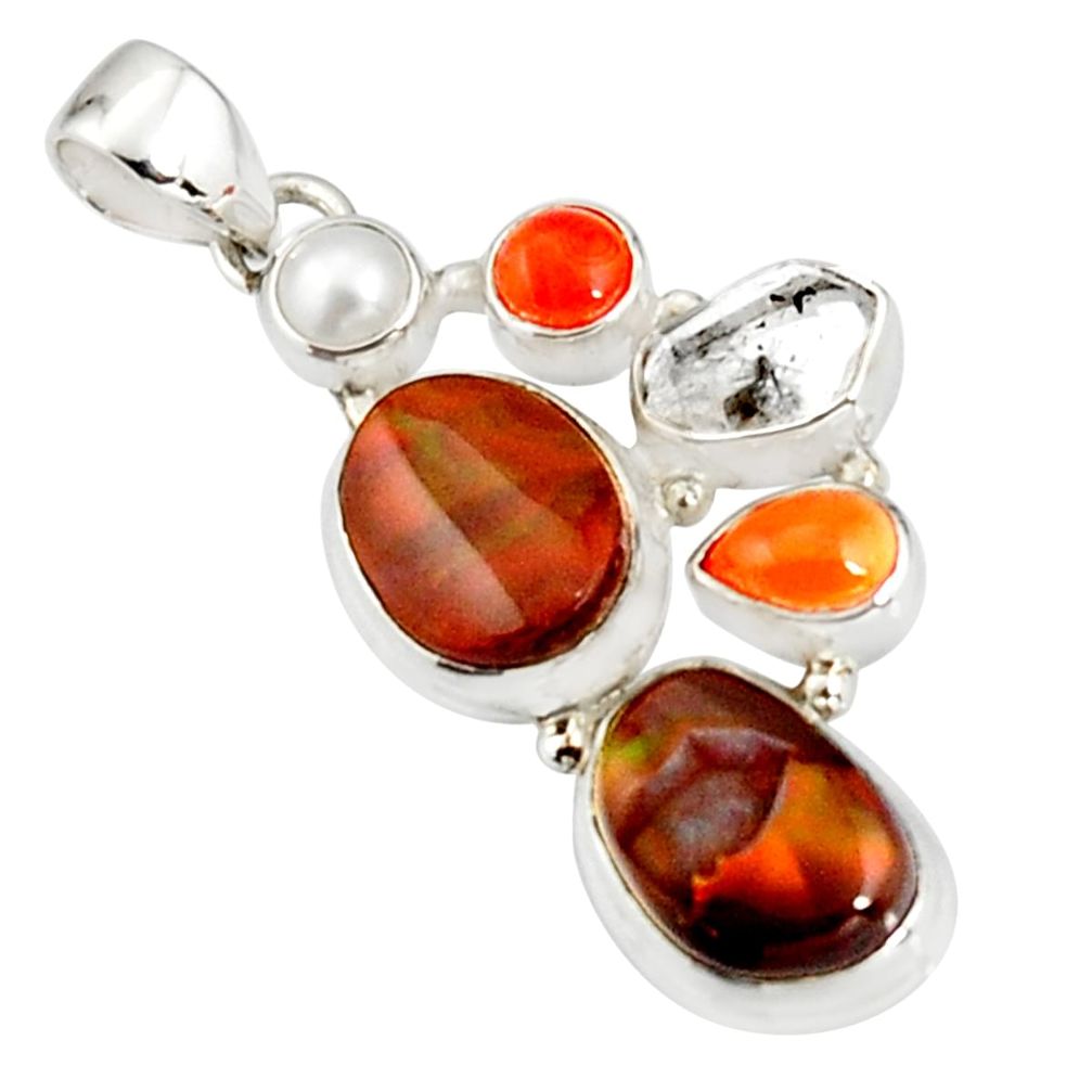 925 silver 17.67cts natural multi color mexican fire agate pearl pendant r20331