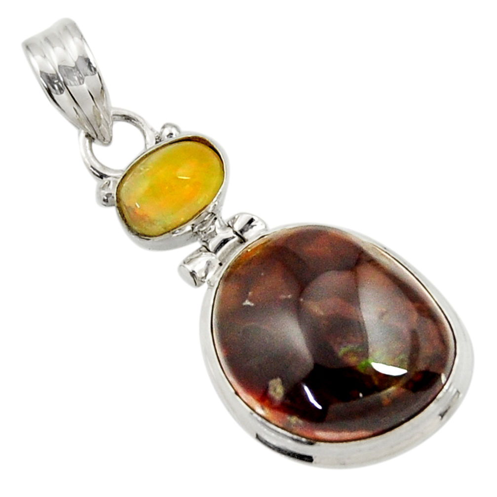 925 silver 15.55cts natural multi color mexican fire agate pendant d43471