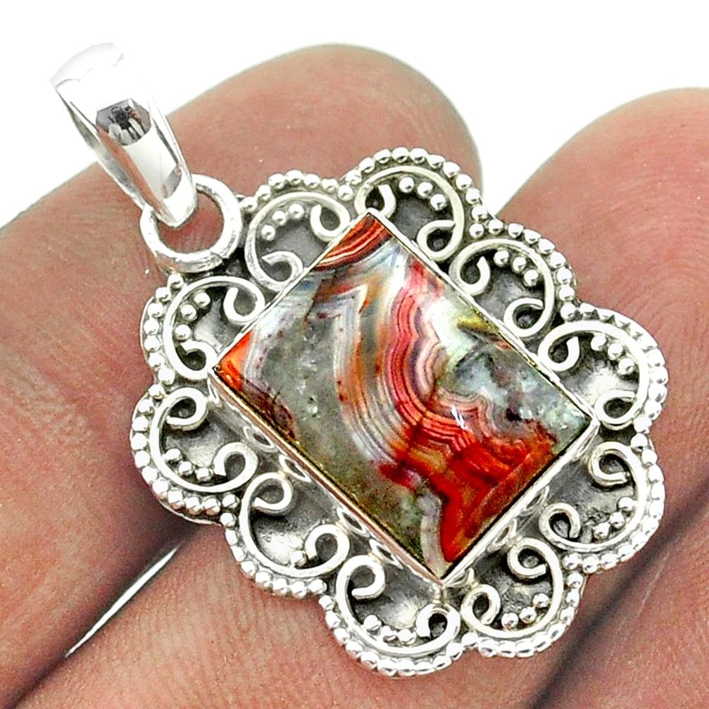 925 silver 7.12cts natural multi color mexican laguna lace agate pendant t56013