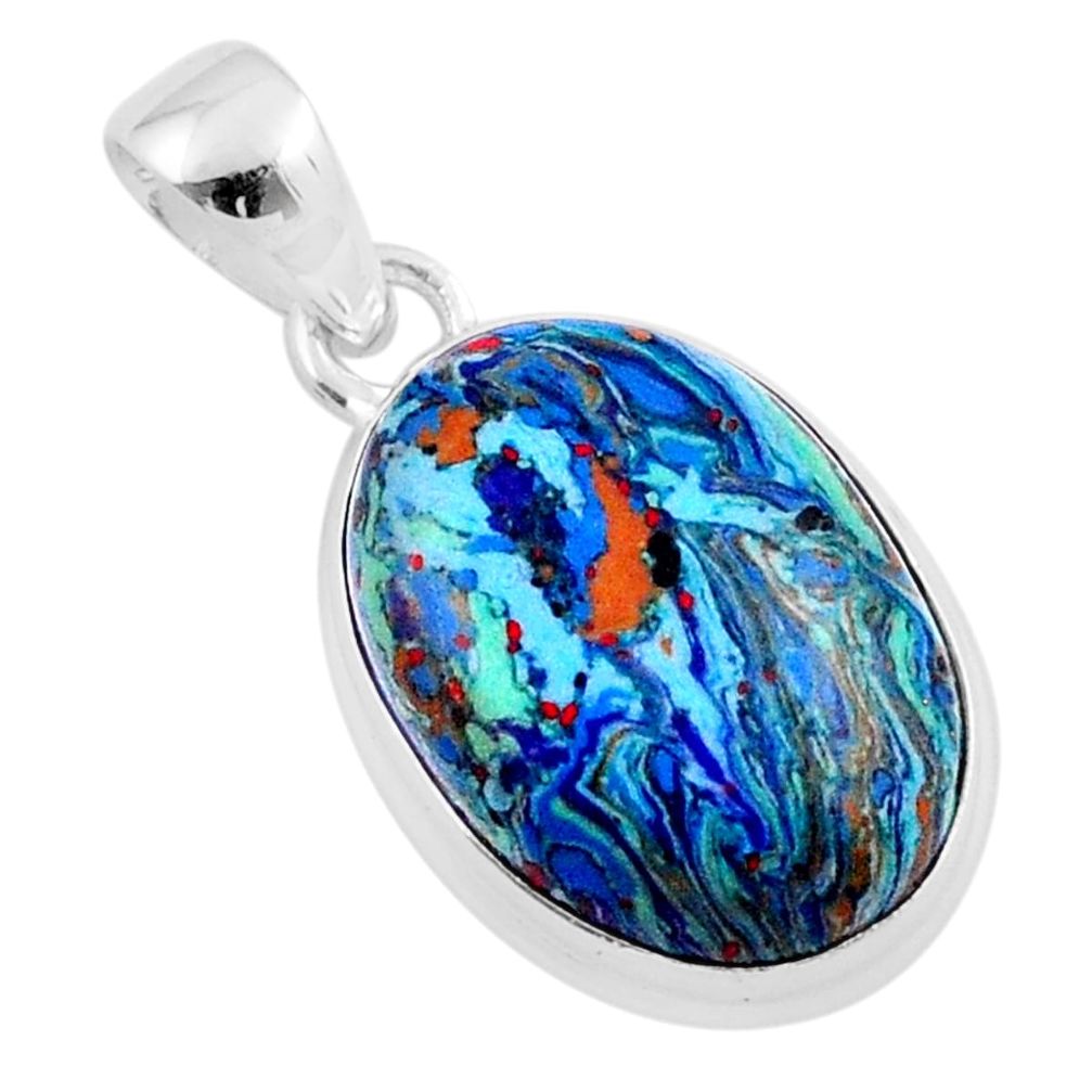 925 silver 10.18cts natural multi color rainbow calsilica oval pendant u18078