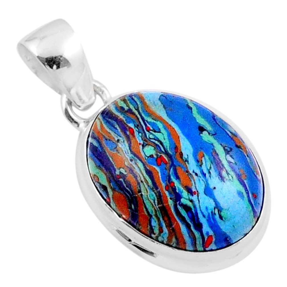 925 silver 10.05cts natural multi color rainbow calsilica oval pendant u18100