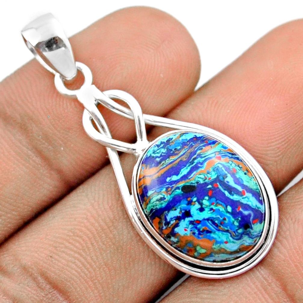 925 silver 12.18cts natural multi color rainbow calsilica oval pendant u18160