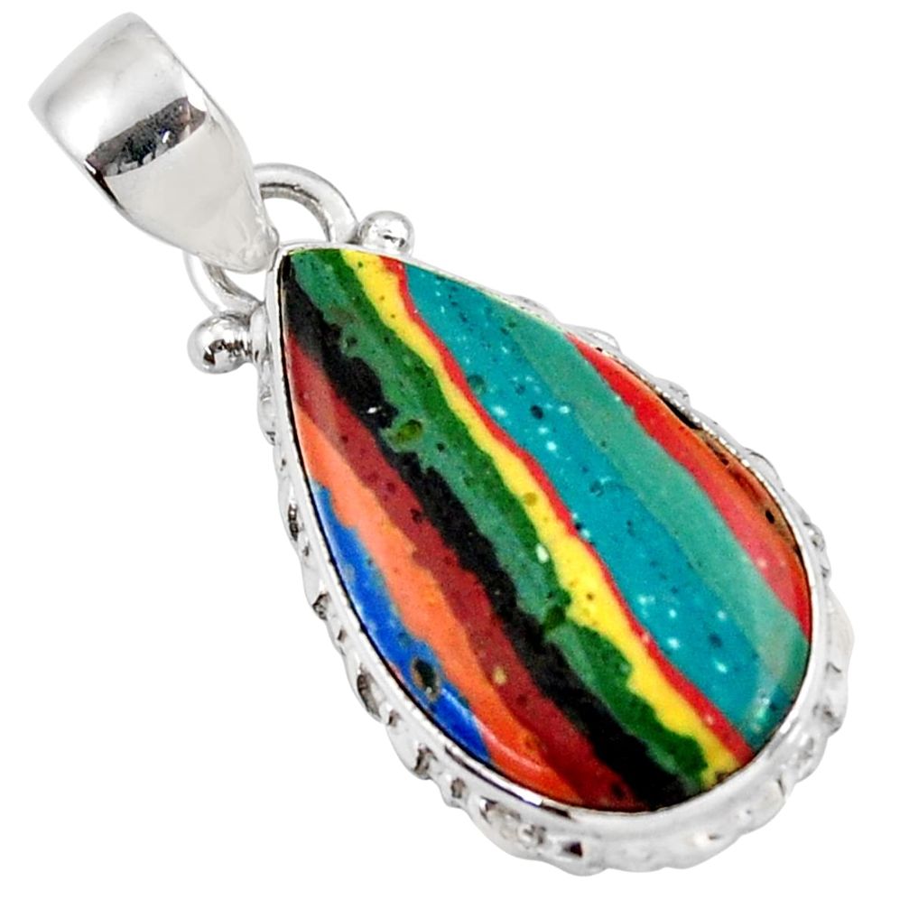 925 silver 13.15cts natural multi color rainbow calsilica pear pendant d39492