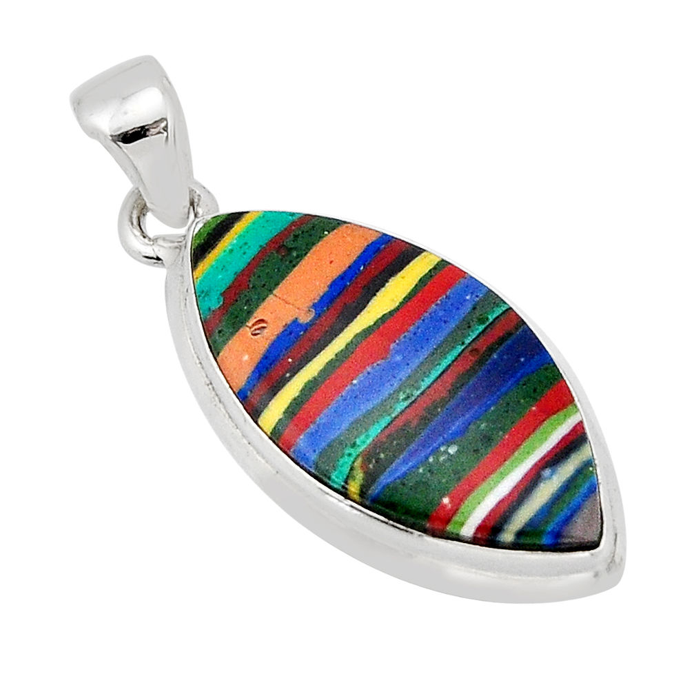 925 silver 11.74cts natural multi color rainbow calsilica pendant jewelry y66519
