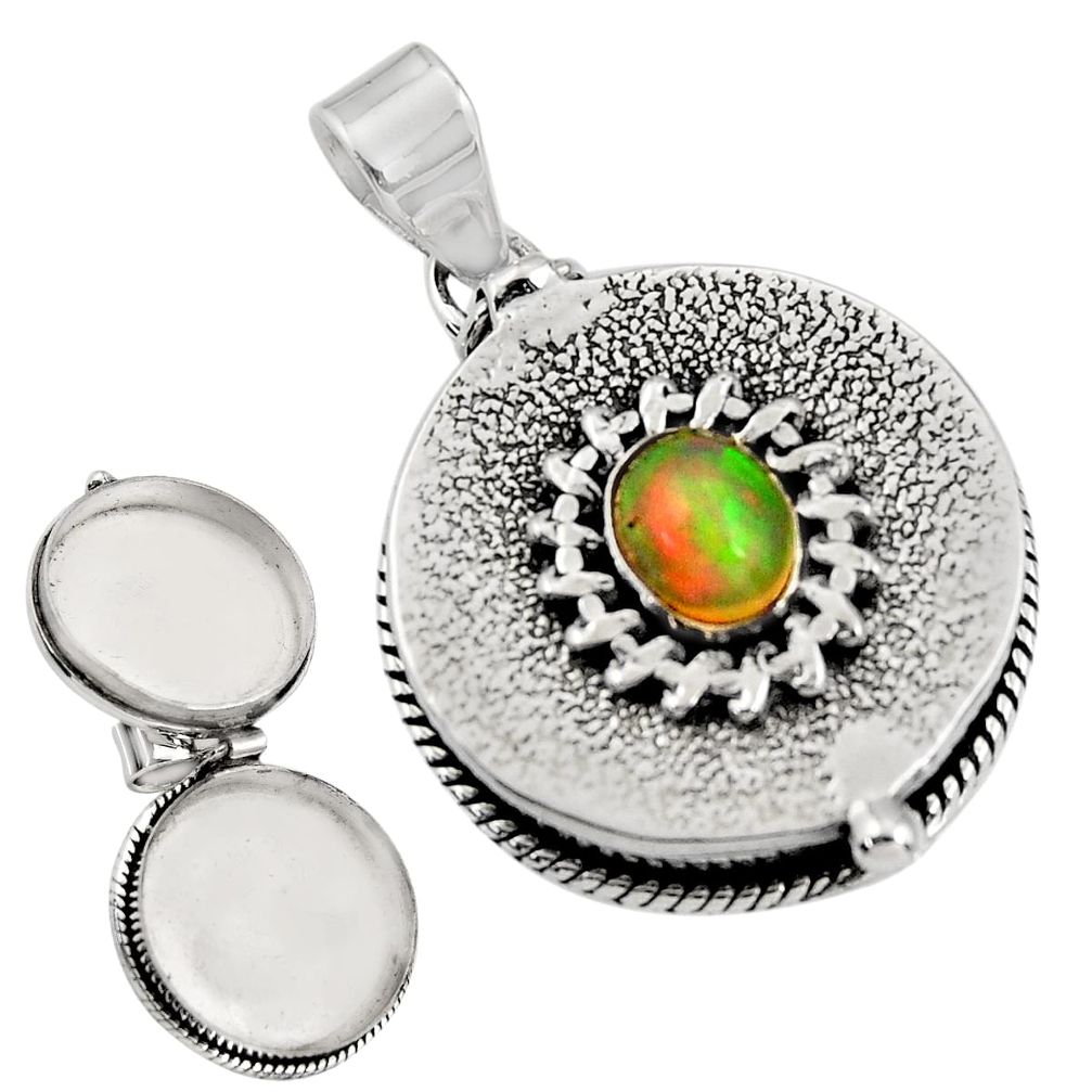 925 silver 2.13cts natural multicolor ethiopian opal poison box pendant r30670