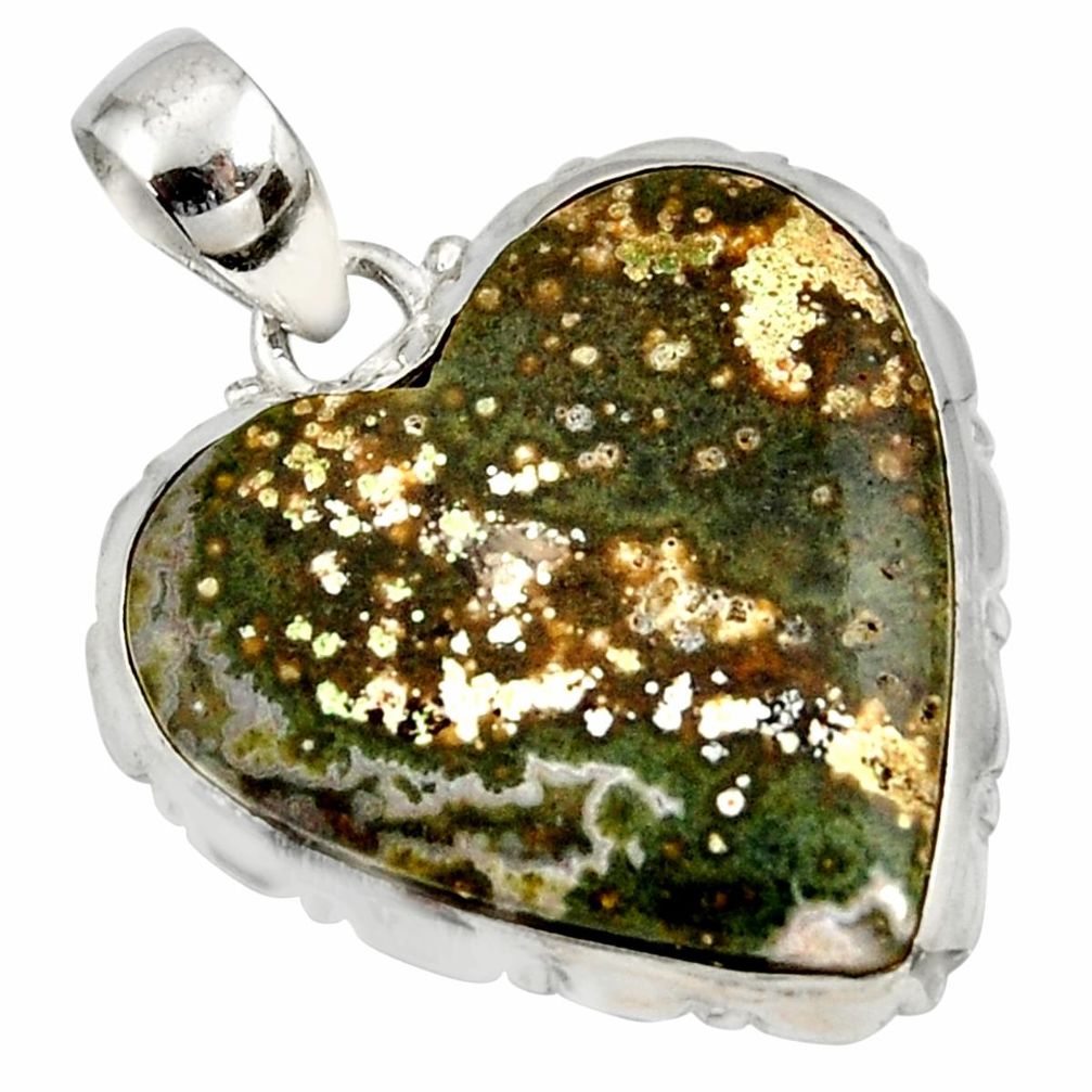 925 silver 20.65cts natural ocean sea jasper (madagascar) heart pendant d41326