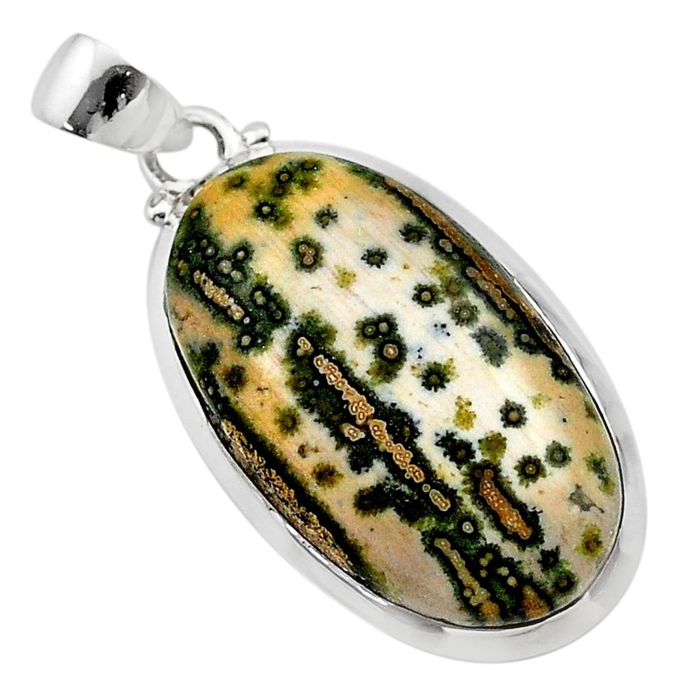 925 silver 16.28cts natural ocean sea jasper (madagascar) oval pendant t22456