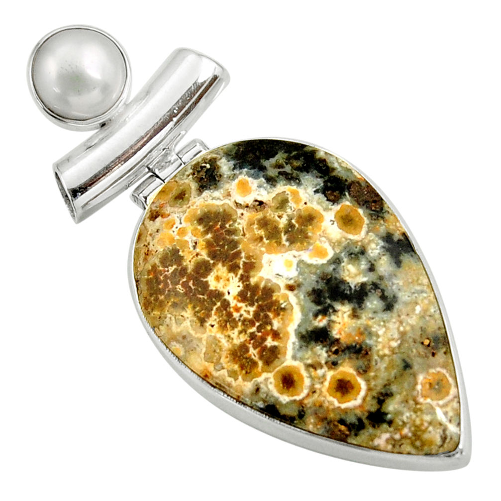 925 silver 22.59cts natural ocean sea jasper (madagascar) pearl pendant d41335