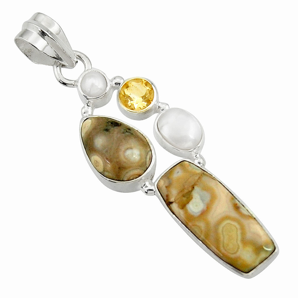 925 silver 12.96cts natural ocean sea jasper (madagascar) pearl pendant d43224