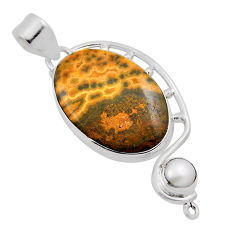 925 silver 17.95cts natural ocean sea jasper (madagascar) pearl pendant n25183