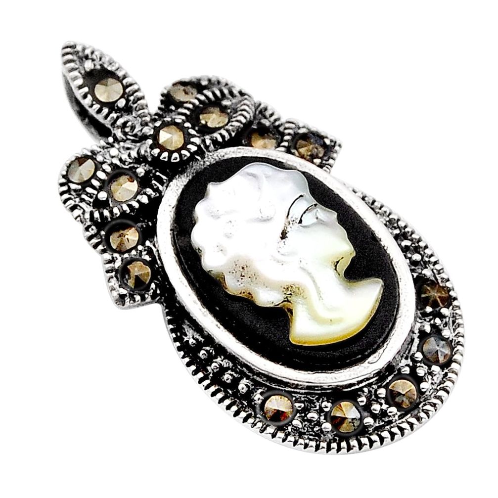 925 silver 3.59cts natural opal cameo on black onyx marcasite pendant y83589