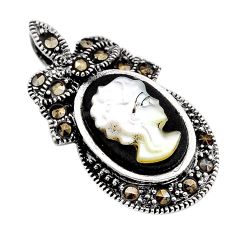 925 silver 3.59cts natural opal cameo on black onyx marcasite pendant y83589