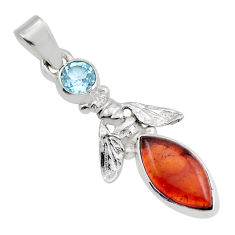 925 silver 4.54cts natural orange baltic amber (poland) topaz bee pendant y86366