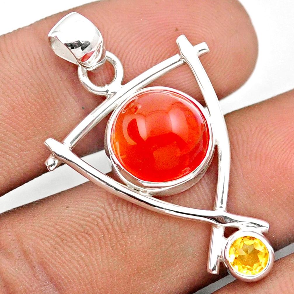 925 silver 6.25cts natural orange cornelian (carnelian) citrine geometric pendant u14045