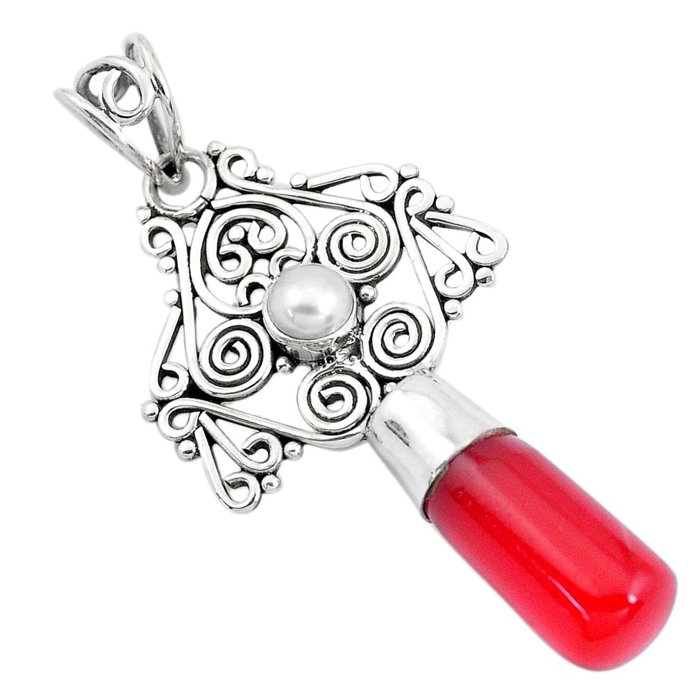 925 silver 8.53cts natural orange cornelian (carnelian) pearl pendant p40387