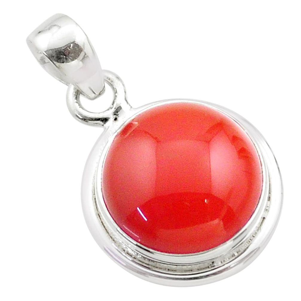 925 silver 8.69cts natural orange cornelian (carnelian) round pendant t75052