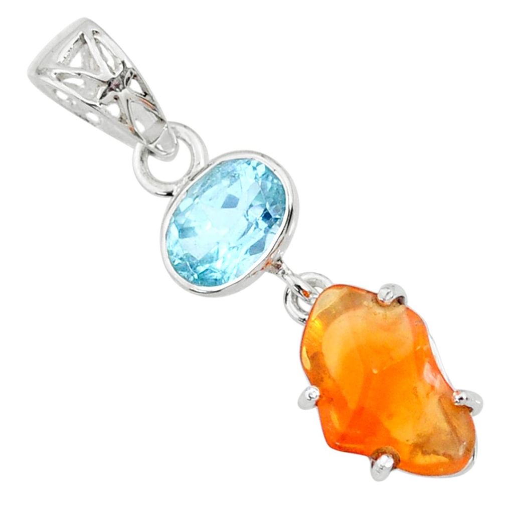 925 silver 7.66cts natural orange mexican fire opal blue topaz pendant r71780