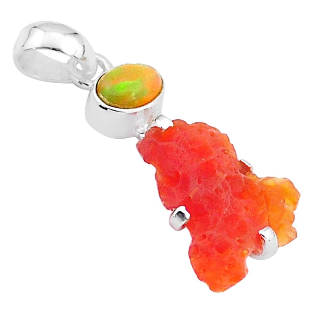 925 silver 6.33cts natural orange mexican fire opal ethiopian opal pendant t7179