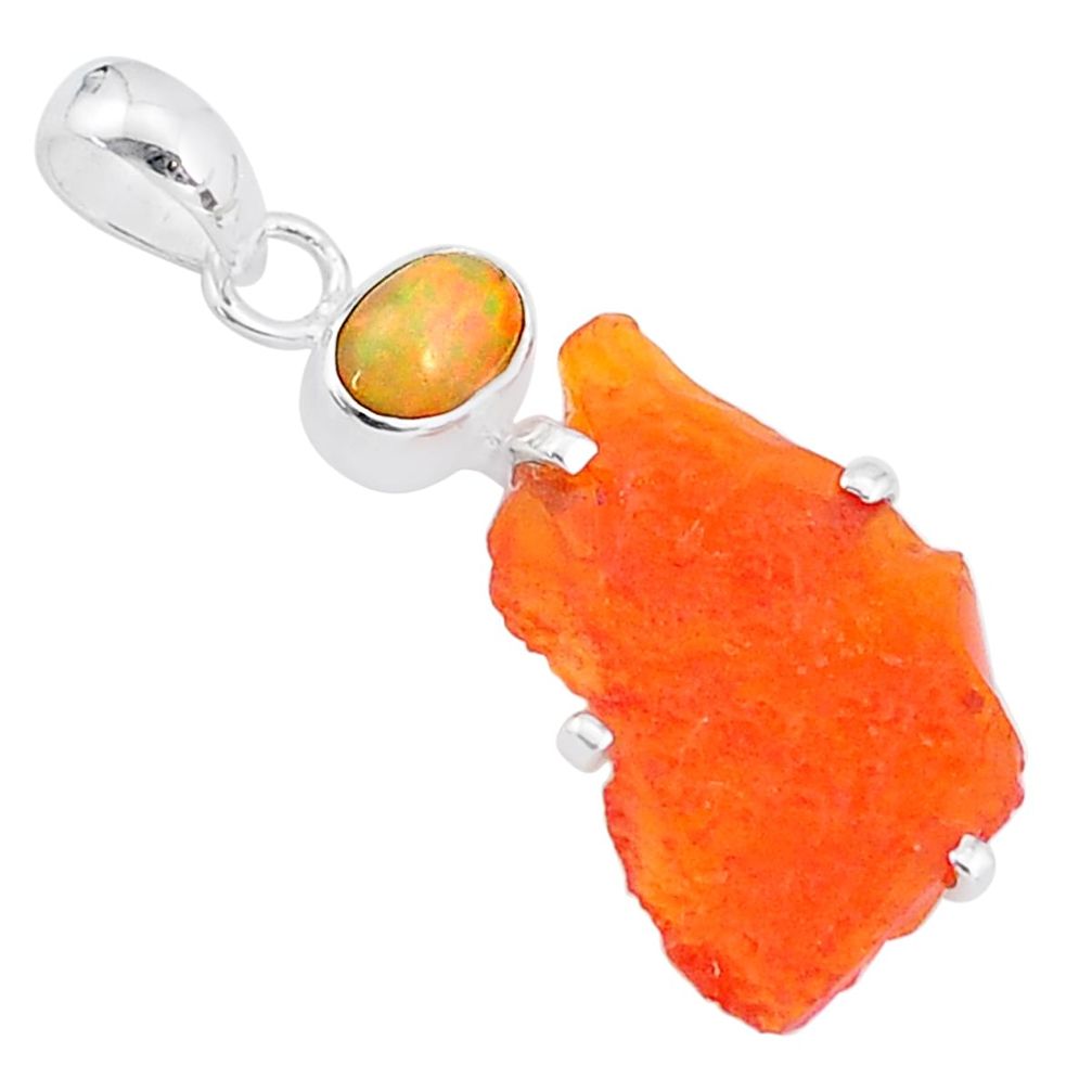 925 silver 7.26cts natural orange mexican fire opal ethiopian opal pendant t7187