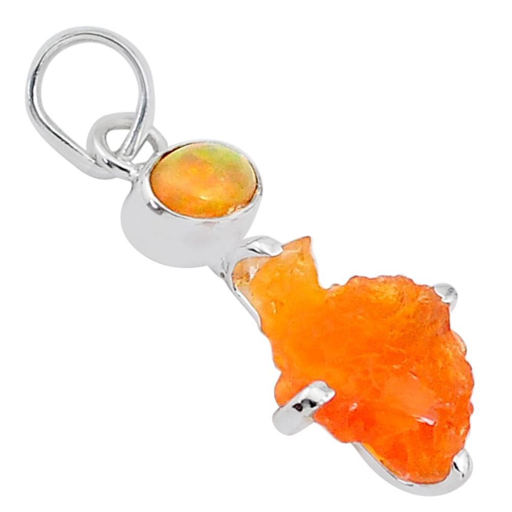 925 silver 6.70cts natural orange mexican fire opal ethiopian opal pendant t7197