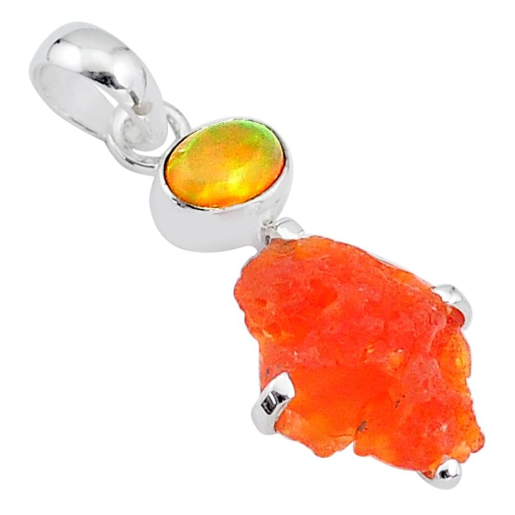 925 silver 7.26cts natural orange mexican fire opal ethiopian opal pendant t7200