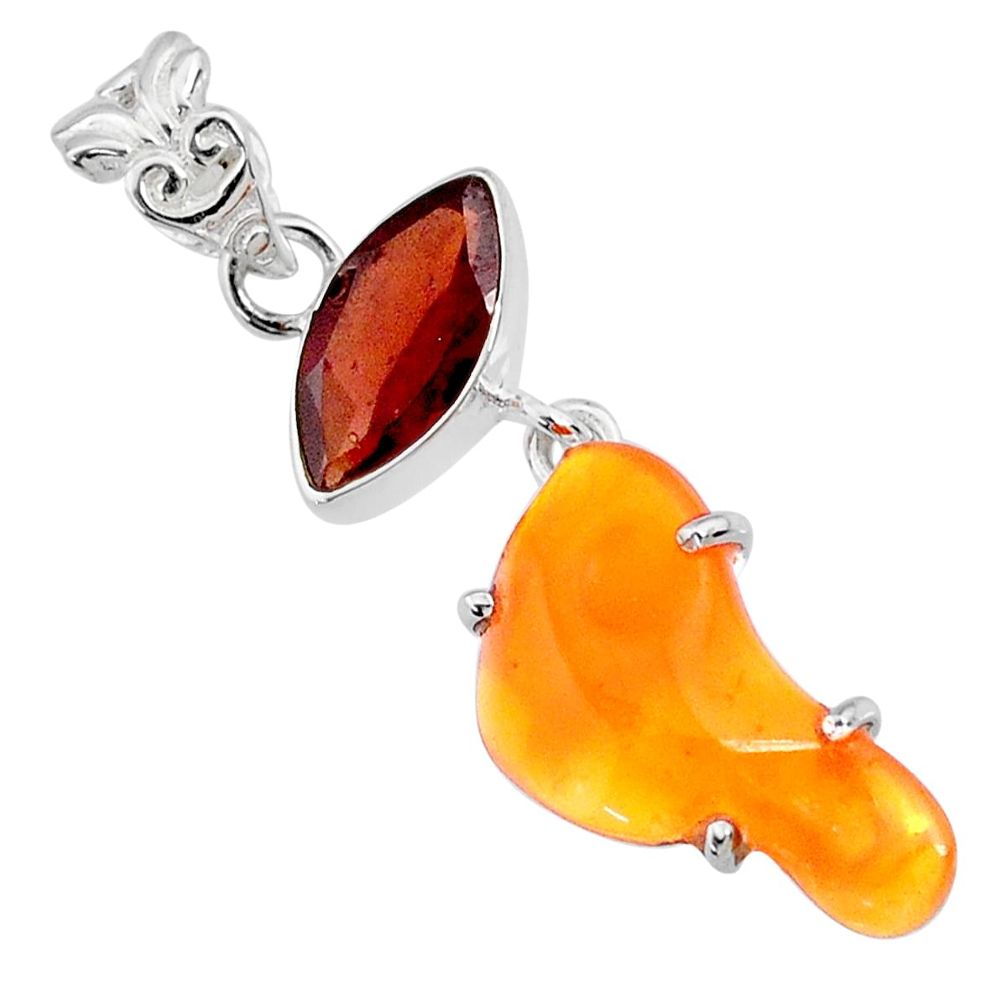 925 silver 10.60cts natural orange mexican fire opal fancy garnet pendant r71764