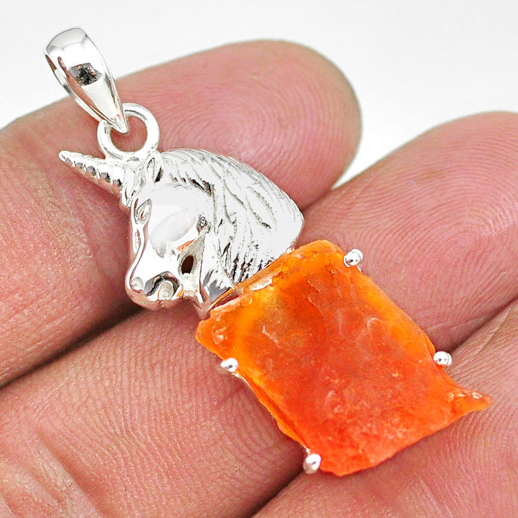 925 silver 5.84cts natural orange mexican fire opal fancy horse pendant r91484