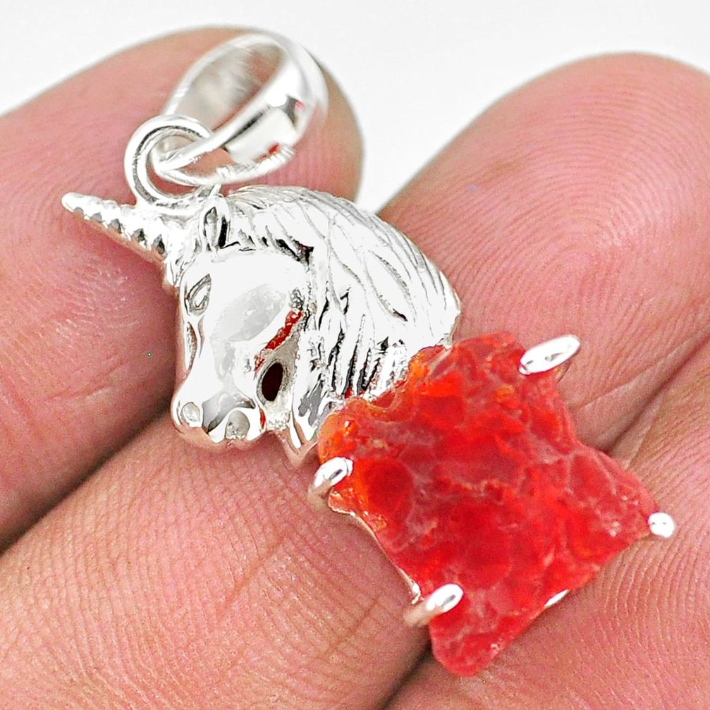 925 silver 6.57cts natural orange mexican fire opal fancy horse pendant r91486