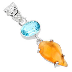 925 silver 7.96cts natural orange mexican fire opal fancy topaz pendant r71777
