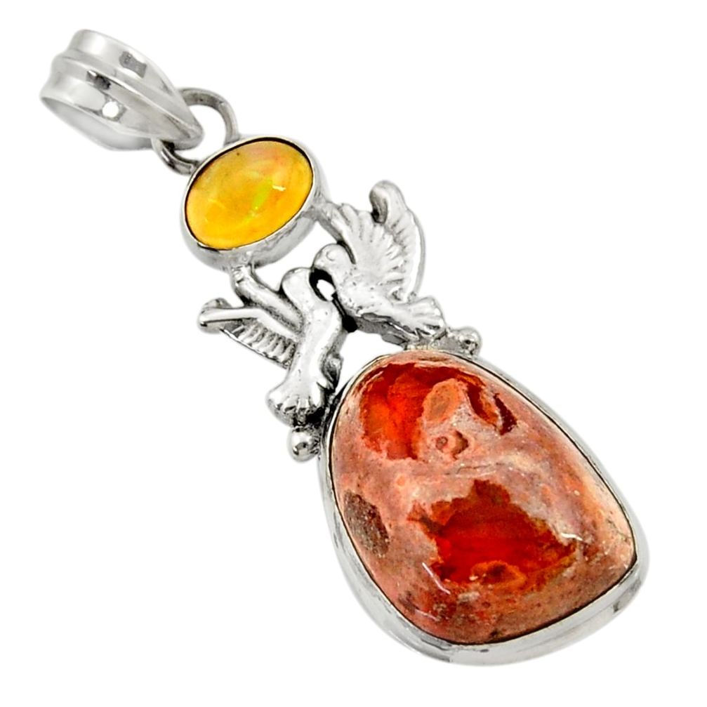 925 silver 16.92cts natural orange mexican fire opal love birds pendant d43484