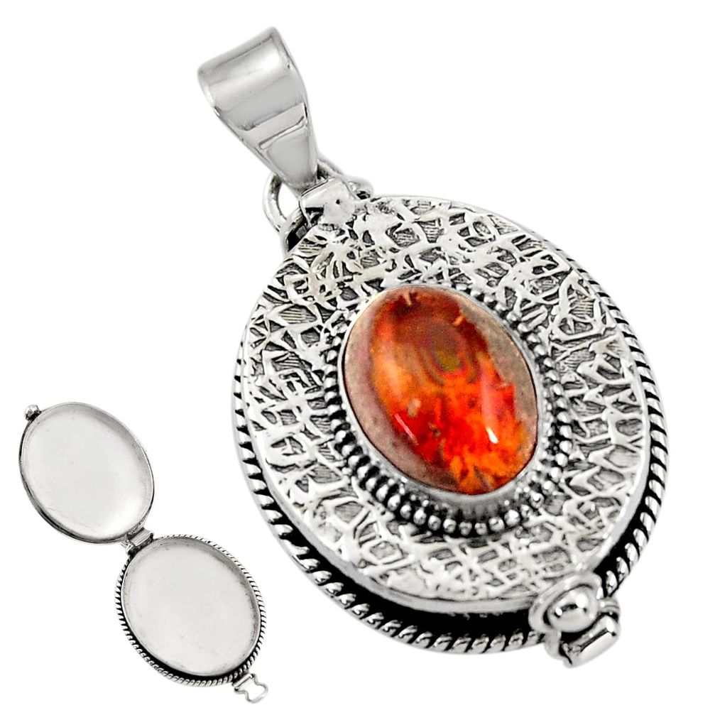 925 silver 6.19cts natural orange mexican fire opal poison box pendant r30624