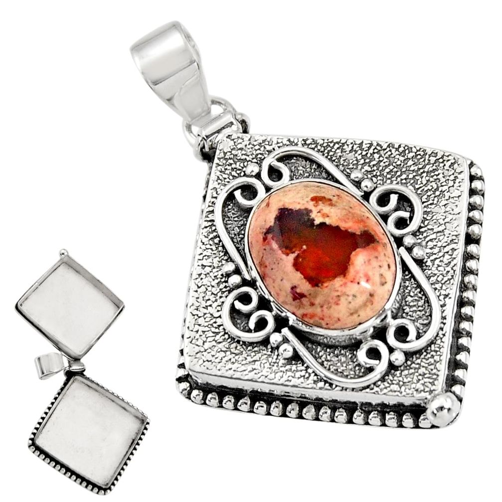 925 silver 7.36cts natural orange mexican fire opal poison box pendant r30637