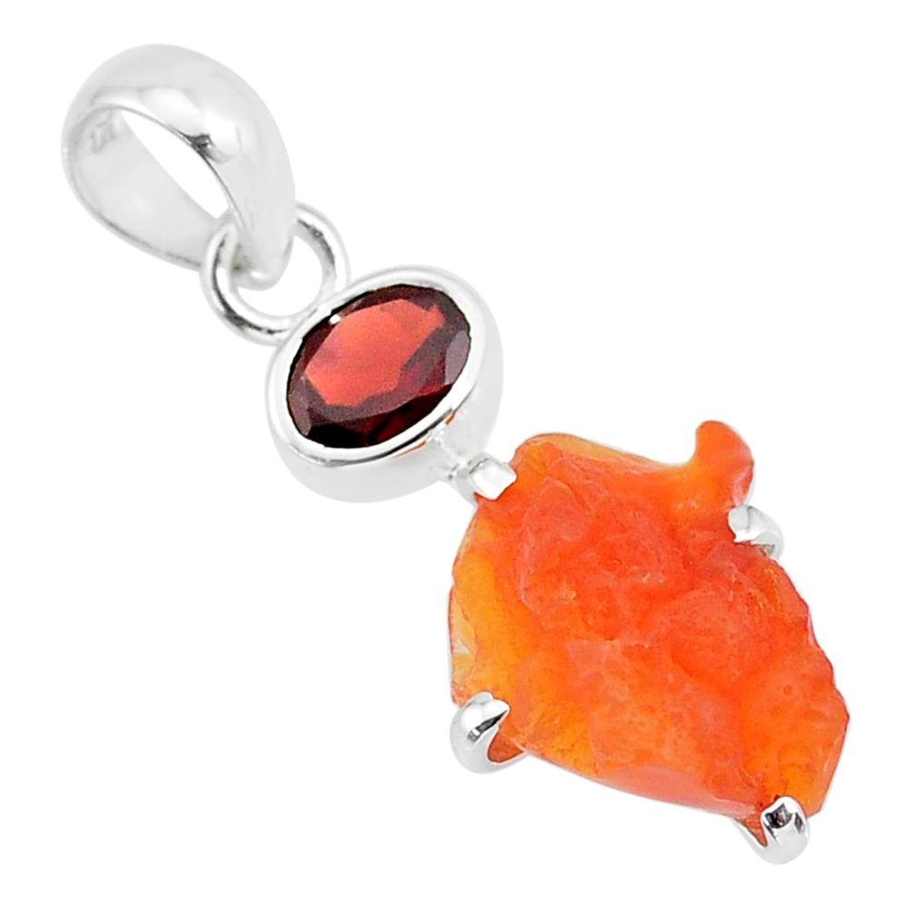 925 silver 7.08cts natural orange mexican fire opal red garnet pendant r91538