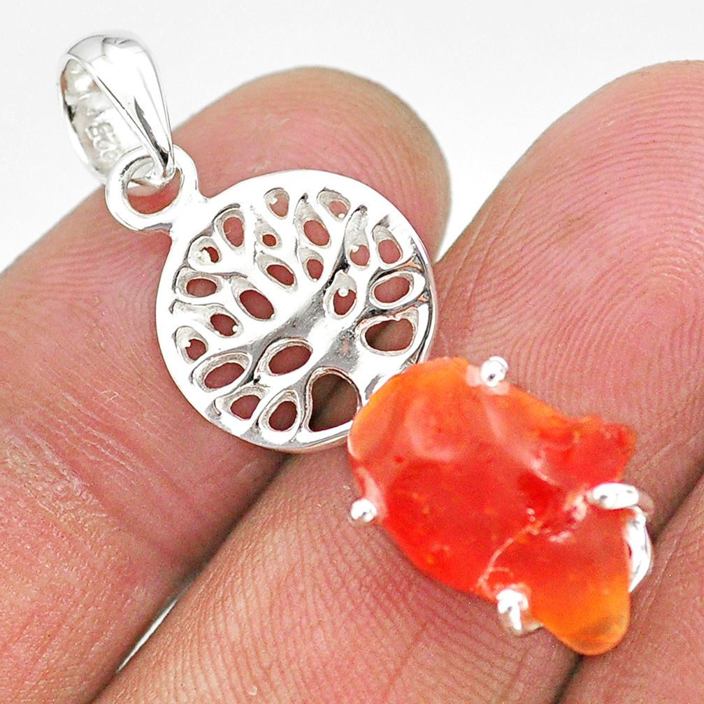 925 silver 5.59cts natural orange mexican fire opal tree of life pendant r91499