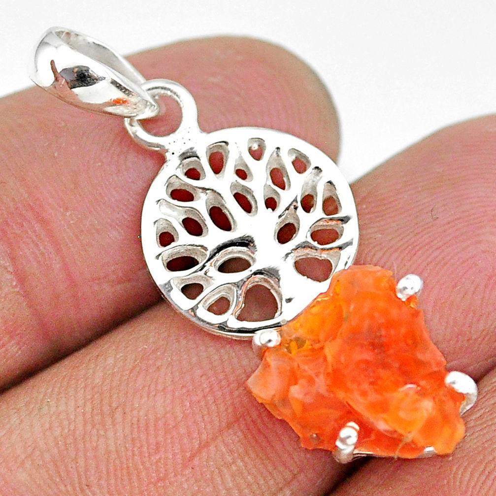 925 silver 4.02cts natural orange mexican fire opal tree of life pendant r91517