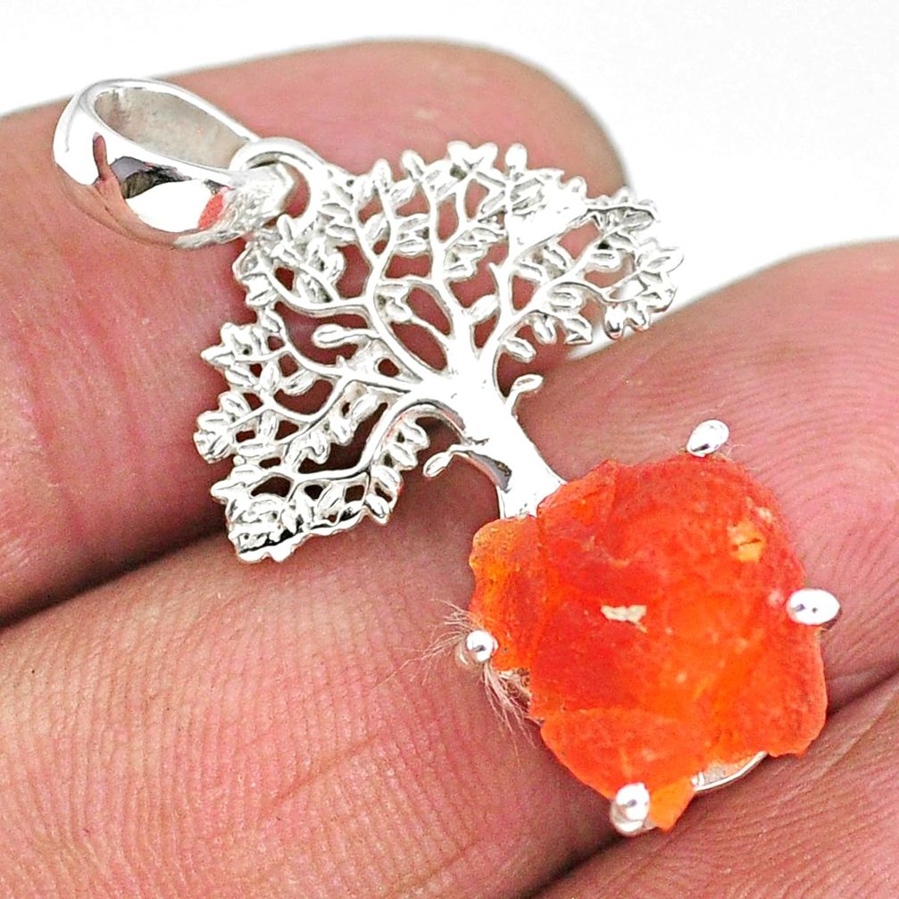 925 silver 5.54cts natural orange mexican fire opal tree of life pendant r91520