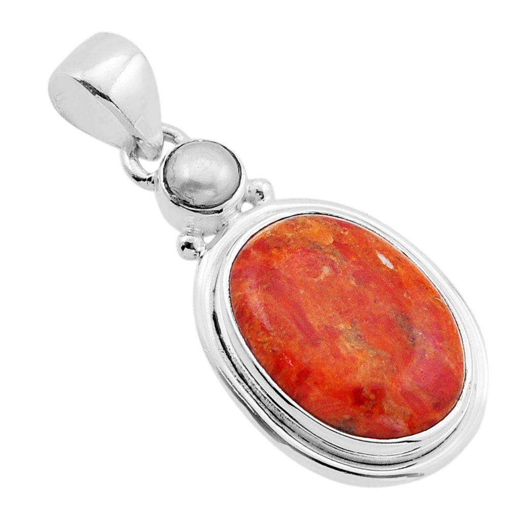 925 silver 12.07cts natural orange mojave turquoise oval pearl pendant n51687