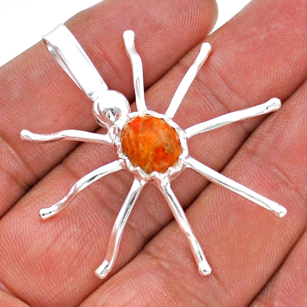 925 silver 4.42cts natural orange mojave turquoise oval spider pendant u90546