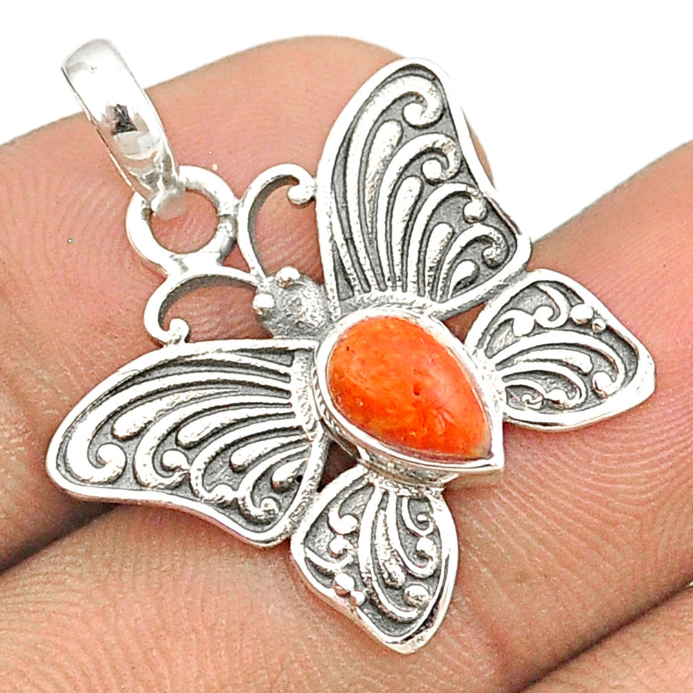 ts natural orange mojave turquoise pear butterfly pendant u23997