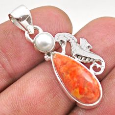 Clearance Sale- 925 silver 8.06cts natural orange mojave turquoise pearl seahorse pendant t70906
