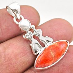 925 silver 8.69cts natural orange mojave turquoise pearl two cats pendant t70914