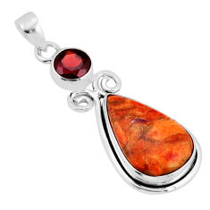925 silver 12.93cts natural orange mojave turquoise red garnet pendant y64814