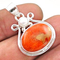 925 silver 12.22cts natural orange mojave turquoise white pearl pendant t70872