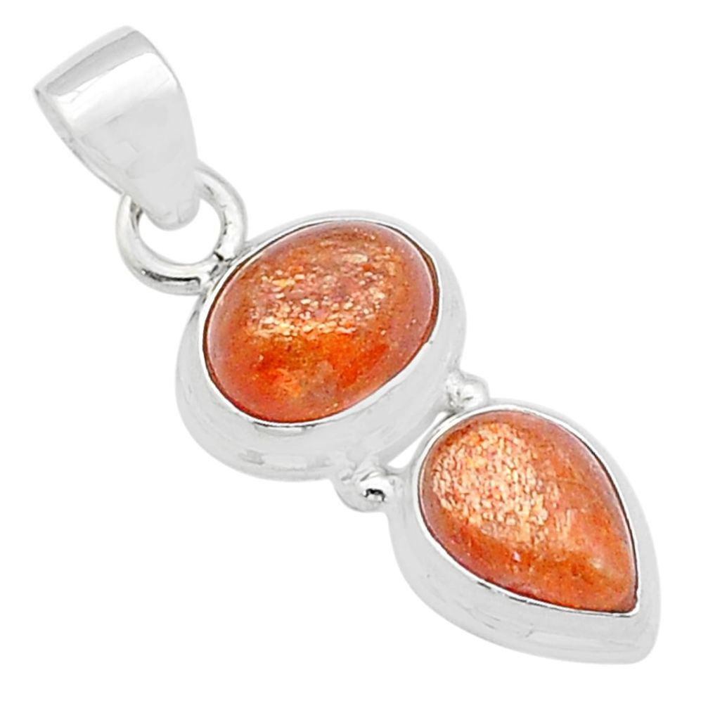 925 silver 5.71cts natural orange sunstone (hematite feldspar) pendant u60403