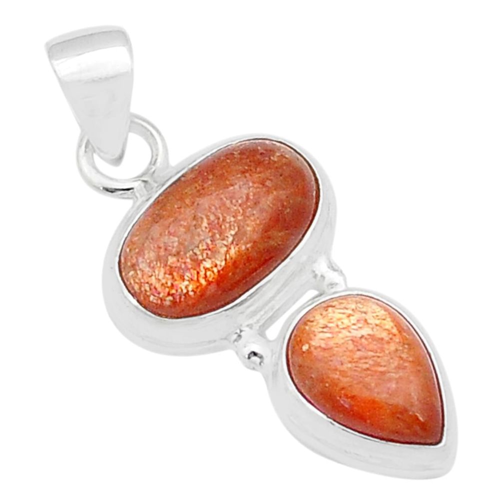 925 silver 5.66cts natural orange sunstone (hematite feldspar) pendant u60408