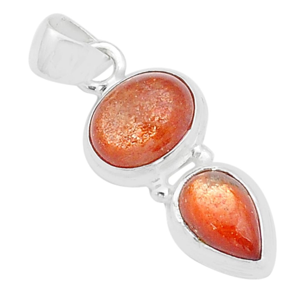 925 silver 5.71cts natural orange sunstone (hematite feldspar) pendant u60415