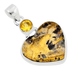 925 silver 15.77cts natural peanut petrified wood fossil citrine pendant y52459