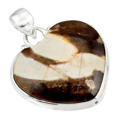 925 silver 19.60cts natural peanut petrified wood fossil heart pendant r46949